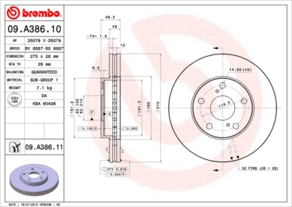 Tarcza hamulcowa BREMBO 09.A386.11 4351233040