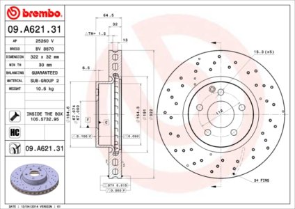 Tarcza hamulcowa BREMBO 09.A621.31 2044211012