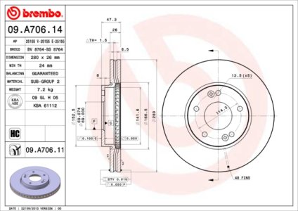 Tarcza hamulcowa BREMBO 09.A706.11 517121D100