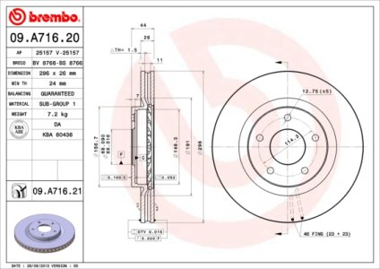 Tarcza hamulcowa BREMBO 09.A716.21 40206JG00A
