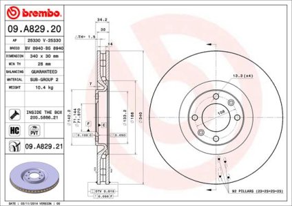 Tarcza hamulcowa BREMBO 09.A829.21 4249F6