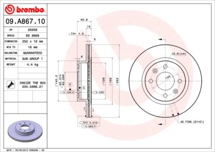 Tarcza hamulcowa BREMBO 09.A867.10 517120X700