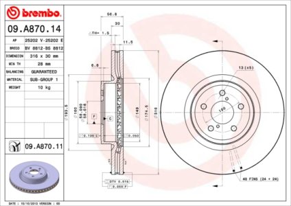 Tarcza hamulcowa BREMBO 09.A870.11 26300AG000