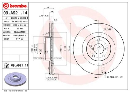 Tarcza hamulcowa BREMBO 09.A921.11 26300SA000