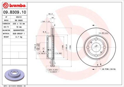Tarcza hamulcowa BREMBO 09.B309.10 435120D010