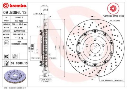 Tarcza hamulcowa BREMBO 09.B386.13 40206KB50A