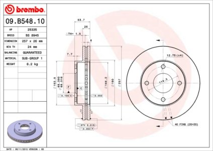 Tarcza hamulcowa BREMBO 09.B548.10 402063LG0A