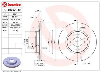 Tarcza hamulcowa BREMBO 09.B632.10 40206EM10A