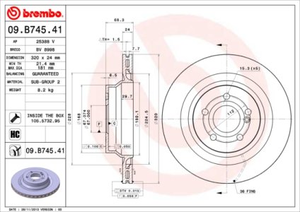 Tarcza hamulcowa BREMBO 09.B745.41 2194230012