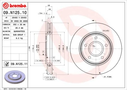Tarcza hamulcowa BREMBO 09.N125.11 68032944AA
