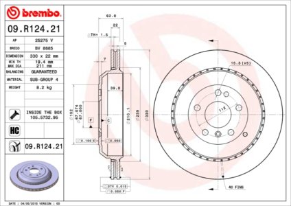 Tarcza hamulcowa BREMBO 09.R124.21 1644230612