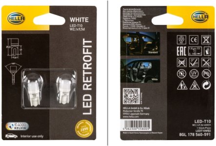 ŻARÓWKA LEDRETROFIT HELLA 8GL178560591 W5W W5W W2.1X9.5D 4000K 2SZT