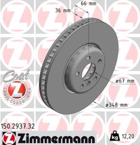 TARCZA HAMULCOWA ZIMMERMANN 150 2937 32 34116860912 przód prawy BMW 7 G11,G12  15- PP