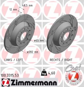 Tarcza hamulcowa ZIMMERMANN 100331553 1K0615601M VW PASSAT  05- tył