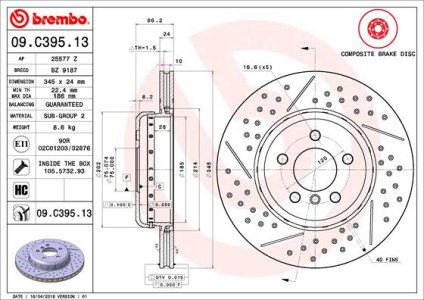 TARCZA HAMULCOWA BREMBO 09 C395 13 34206797600 BMW 3 F30  12-  TYŁ