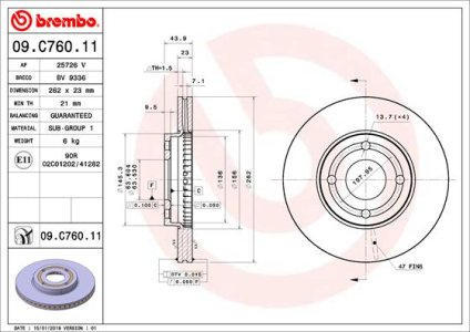 Tarcza hamulcowa BREMBO 09C76011 2095058 FORD FIESTA VII  17- przód