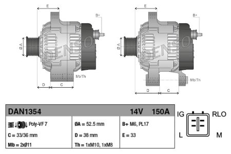 ALTERNATOR DENSO DAN1354 2706031050 LEXUS