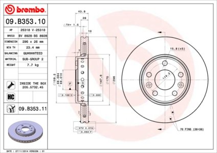 Tarcza hamulcowa BREMBO 09 B353 11 402060002R RENAULT LAGUNA  08