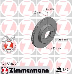 Tarcza hamulcowa ZIMMERMANN 540531420 5531162R00 SUZUKI IGNIS III  16- przód