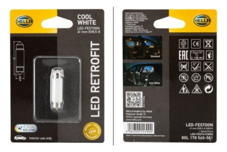 ŻARÓWKA LED RETROFIT HELLA 8GL178560581 C5W SV8.5-8 41MM 5000K 2SZT