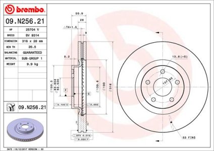 Tarcza hamulcowa BREMBO 09 N256 21 5202200 FORD MONDEO  14