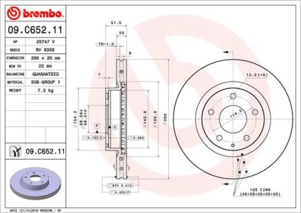 Tarcza hamulcowa BREMBO 09 C652 11 B45G33251A MAZDA 3  13- PRZÓD