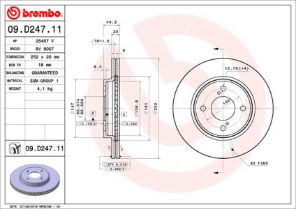 Tarcza hamulcowa BREMBO 09D24711 55311M69P10 SUZUKI BALENO  16- przód