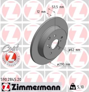 Tarcza hamulcowa ZIMMERMANN 590 2845 20 4243147050 TOYOTA PRIUS  12- TYŁ