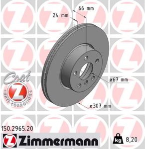 Tarcza hamulcowa ZIMMERMANN 150 2965 20 34106877212 BMW 3 G20 18- PRZÓD