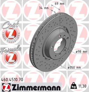 Tarcza hamulcowa ZIMMERMANN 460 4510 70 9P1615301 PORSCHE 911 (991) 15-19 LP