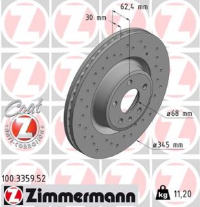 Tarcza hamulcowa ZIMMERMANN 100 3359 52 4G0615301B AUDI A6 ALLROAD 12-18 PRZÓD