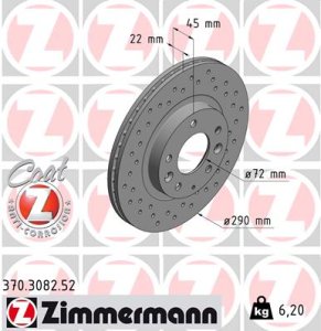 Tarcza hamulcowa ZIMMERMANN 370 3082 52 N12Y3325X MAZDA MX5 III 05-14 PRZÓD