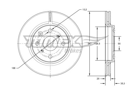 TARCZA HAMULCOWA TOMEX brakes TX71 55 435120H010 TOYOTA AYGO 05- (+ABS)