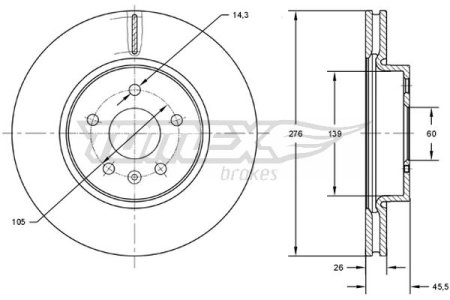 TARCZA HAMULCOWA TOMEX brakes TX72 49 569069 OPEL ASTRA J 09-15 PRZÓD