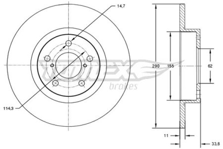 TARCZA HAMULCOWA TOMEX brakes TX72 86 4243105070 TOYOTA AVENSIS 08-18 TYŁ