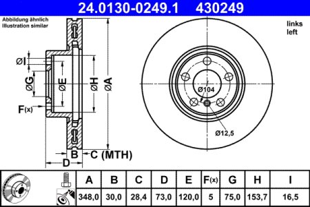 TARCZA HAMULCOWA ATE 24 0130 0249 34116871799 BMW X4 F26 M40 15-18 LP