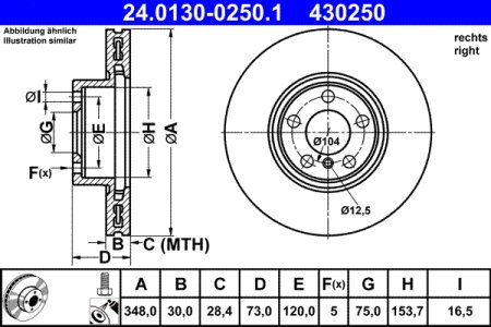 TARCZA HAMULCOWA ATE 24 0130 0250 34116871800 BMW X4 F26 M40 15-18 PP