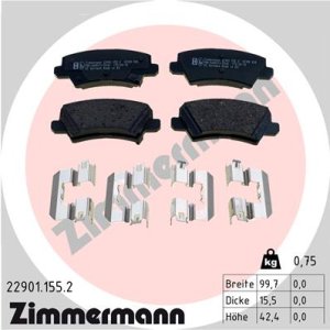 Klocki hamulcowe ZIMMERMANN 22901 155 2 58302G6A10 KIA PICANTO 17- TYŁ