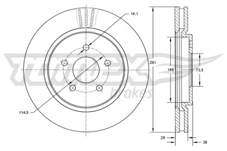 Tarcza hamulcowa TOMEX brakes TX72-16 5073069AA CHRYSLER VOYAGER 00-08