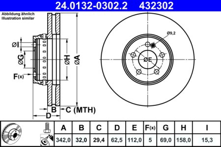 Tarcza hamulcowa ATE 24.0132-0302 0004212812 MERCEDES W213 E-KLASA 16- przód