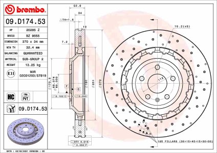 Tarcza hamulcowa BREMBO 09.D174.53 8V0615301D AUDI A3 RS3 QUATTRO 16- przód