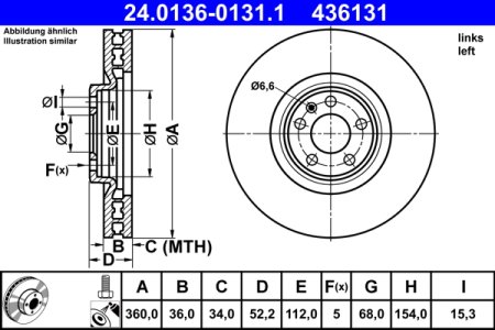 Tarcza hamulcowa ATE 24.0136-0131 95B615301J PORSCHE MACAN 14- LP