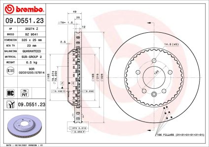 Tarcza hamulcowa BREMBO 09.D551.23 LR132810 LAND ROVER DEFENDER 19- tył