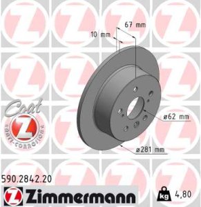 Tarcza hamulcowa ZIMMERMANN 590.2842.20 4243133130 TOYOTA CAMRY 06- tył