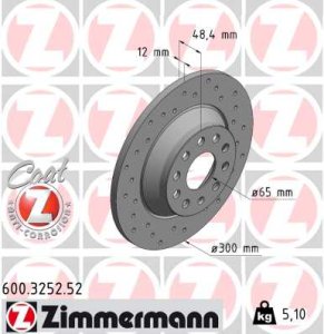 Tarcza hamulcowa ZIMMERMANN 600.3252.52 3Q0615601 VW GOLF VII 12- tył