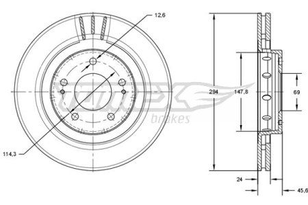Tarcza hamulcowa TOMEX brakes TX71-74 MR205215 MITSUBISHI OUTLANDER 03- przód