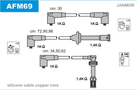 Przewody wysokiego napięcia komplet JANMOR AFM69 AFM19