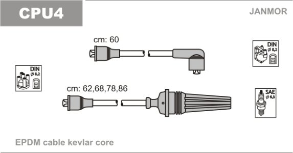 Przewody wysokiego napięcia komplet JANMOR CPU4 CPS4
