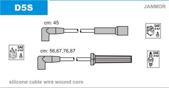 Przewody wysokiego napięcia komplet JANMOR D5S RCDW402