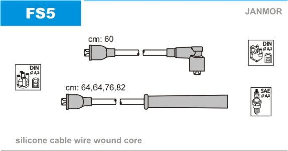 Przewody wysokiego napięcia komplet JANMOR FS5 RCFD521